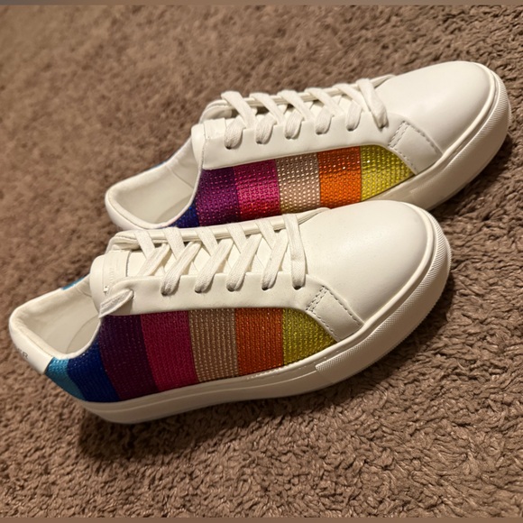 Kurt Geiger White Sneakers with Multicolor Stripes - Picture 1 of 9